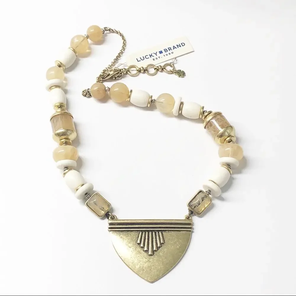 NEW Lucky Brand Chunky Neutral Bead & Brass Necklace